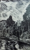 Вильде В.Г.1953г.р. Осень пришла,1988г. бум.линогравюра 30х19