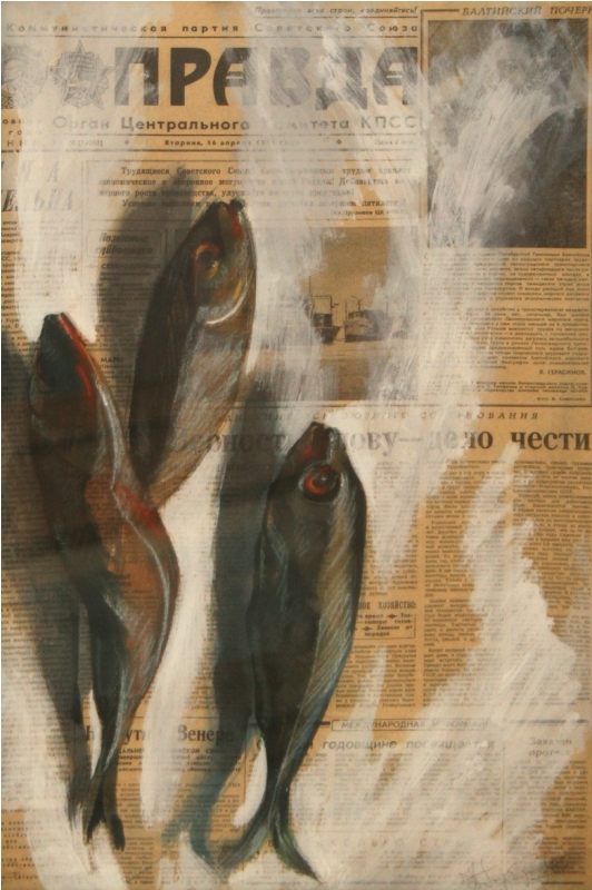 Горбунов Н.Г.1952-2012гг Натюрморт со скумбрией 1987г бумага смеш.техника 37х57 ТКГ-132 Г-32
