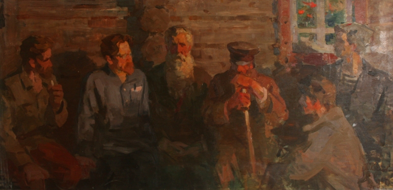 Козлов Т.П. 1911-2001гг Отгремела война - эскиз 1967г. х.м. 77х159 ТКГ-35 Ж-35