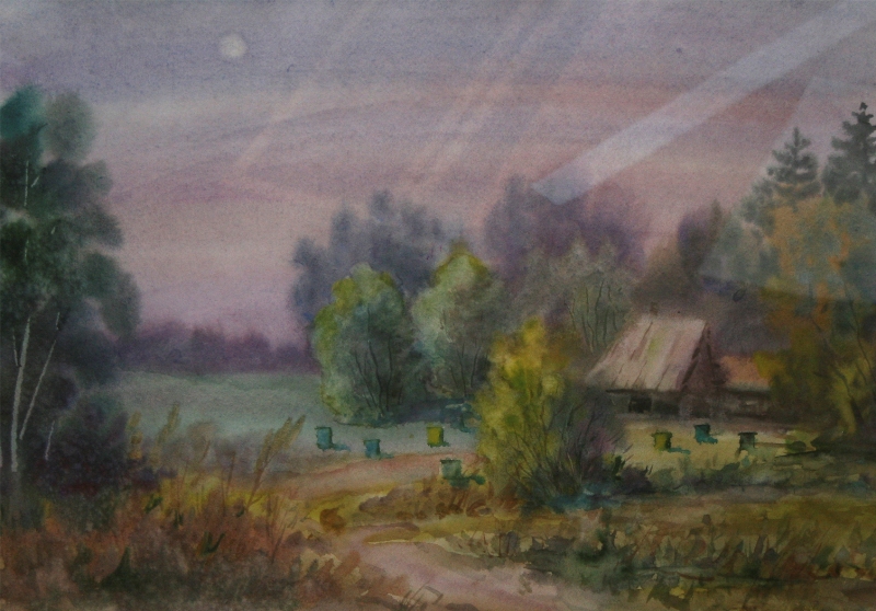 Соловьев Г.С. 1941-2007гг Пасека 2007г. бум.акварель 57х40 ТКГ-248 Ж-157