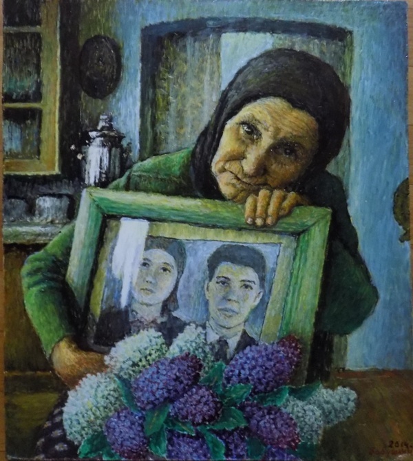 бабушкин н ф 1938г р  бабка марья-солдатская вдова  2014г  двп  масло 50х47 тхм-424 ж-262.SqnAv