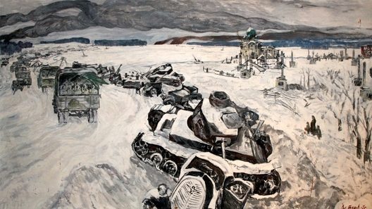белов в н   1923-1998гг  сорок второй  1975г  картон  масло 169х96 ткг-29 ж-29.wXkXX